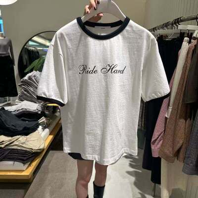 东大门春款通勤圆领字母短袖T恤