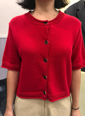 韩国东大门2025秋冬新品Remaking圆领单排扣短袖毛衣外套开衫