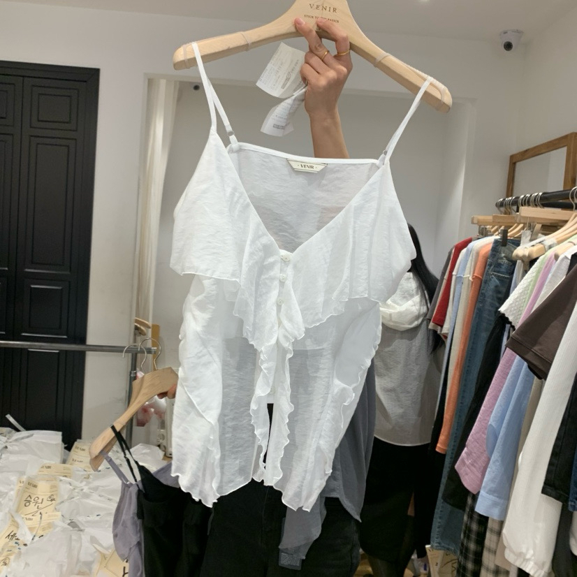 韩国东大门2025夏季新款Venir时尚百搭叠穿荷叶边吊带背心