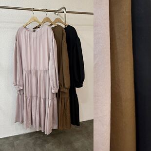 韩国东大门2025冬新款collected时尚褶皱高腰长袖连衣裙