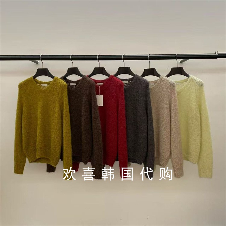 韩国东大门2025冬季新品ID休闲日常百搭纯色V领宽松针织毛衣