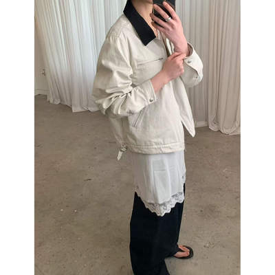 韩国东大门2026新款Legacy bone翻领休闲撞色长袖拉链外套女