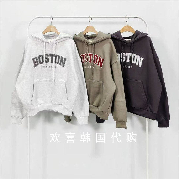 韩国东大门2025冬季新品sienne简约休闲百搭英文字母加绒连帽卫衣