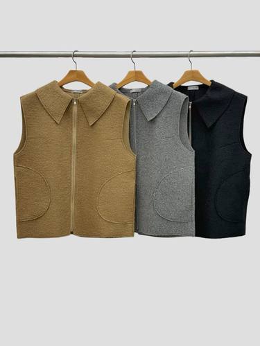 韩国东大门2026春新款Neutra翻领拉链口袋无袖毛呢马甲