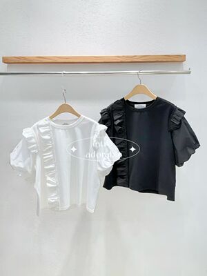 韩国东大门2026夏季新款INTRO时尚百搭圆领木耳边短袖T恤