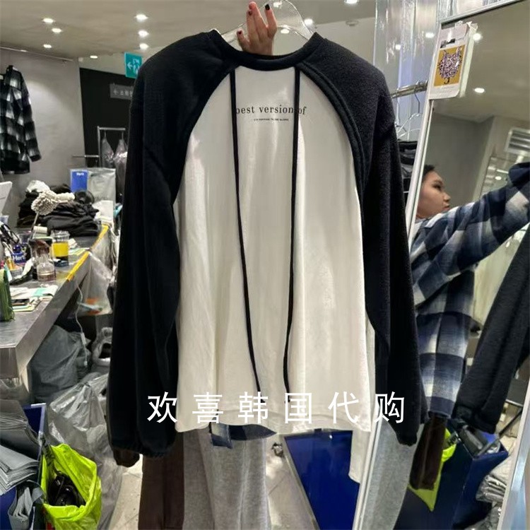 韩国东大门2025冬季新品hertz设计感时髦街拍拼接系带宽松上衣