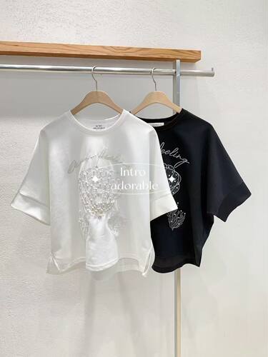 韩国东大门2026春季新款INTRO时尚亮片爱心字母短袖T恤