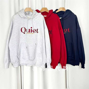 韩国东大门2025冬季新品sienne日常百搭休闲英文字母连帽加绒卫衣