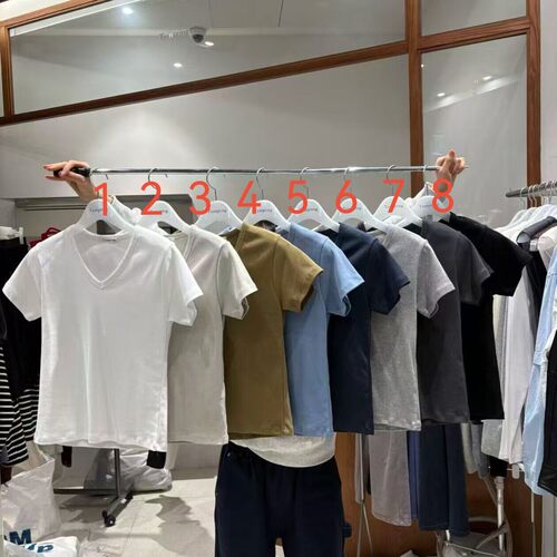 韩系百搭V领纯色短袖T恤