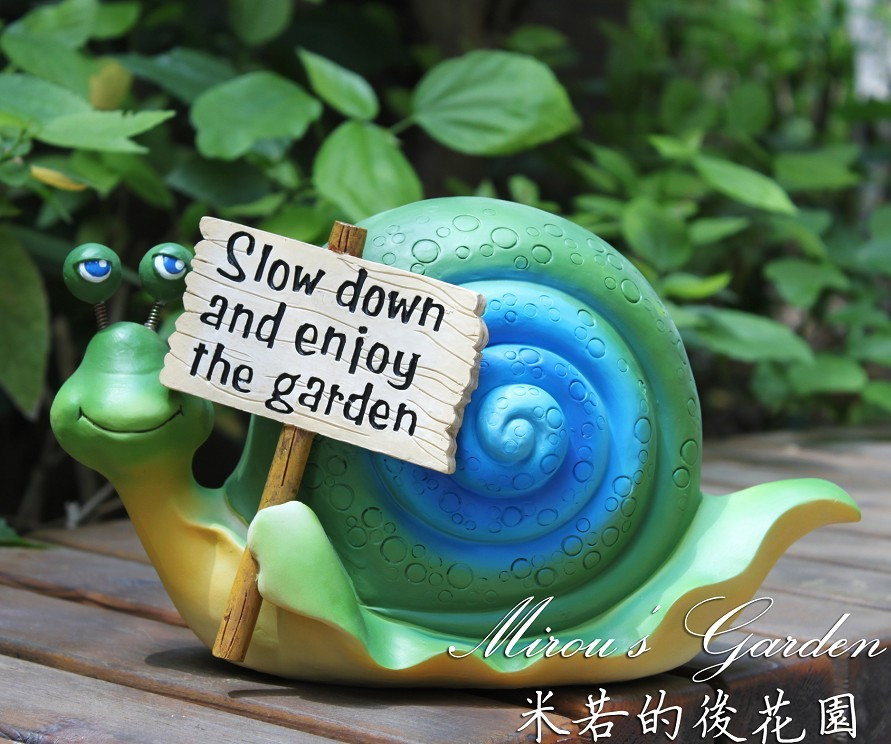 包邮美式乡村别墅园林摆件入户花园庭院装饰树脂工艺品蜗牛欢迎牌