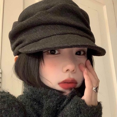 日系山本风黑色褶皱贝雷帽女秋冬显脸小报童帽大头围百搭画家帽子