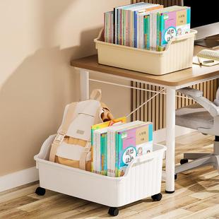 书本书籍收纳箱大容量带滑轮储物箱学生教室用书箱桌下书包置物筐
