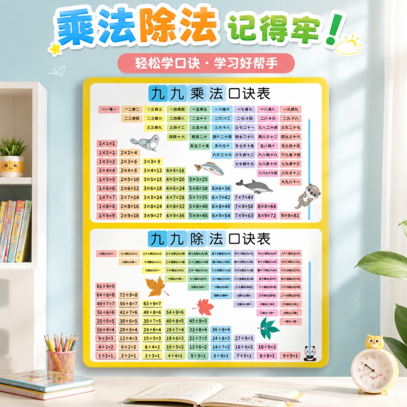 乘法口诀表挂墙小学生儿童拼音字母早教加减益智学习挂图大字墙贴