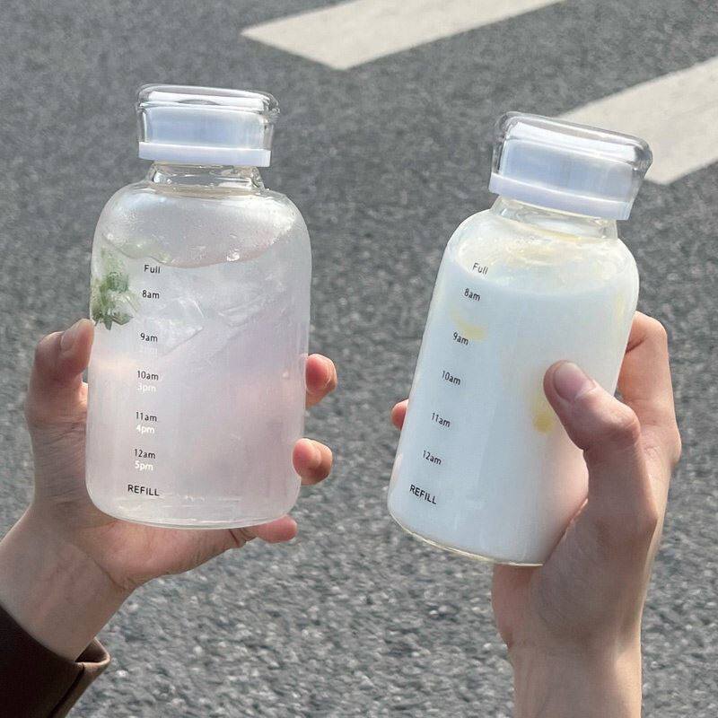 玻璃水杯女生耐高温吸管果茶杯大容量户外可携式水瓶男士刻度牛奶