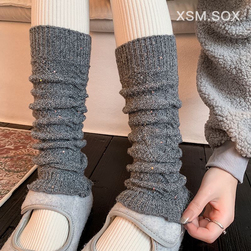 2025新款针织堆堆袜女士秋冬保暖小腿袜套百搭灰色长筒袜配小皮鞋