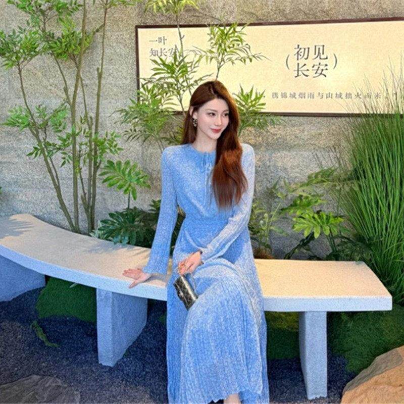 阿玛施女装正品商场同款2026春夏新款中长款碎花长袖连衣裙150056