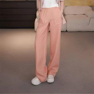 阿玛施女装正品2026夏装新款宽松亚麻薄款松紧腰阔腿休闲裤510052