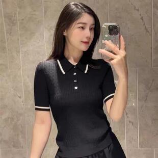阿玛施女装2026夏装新款撞色Polo领针织衫冰丝短袖T恤1399697