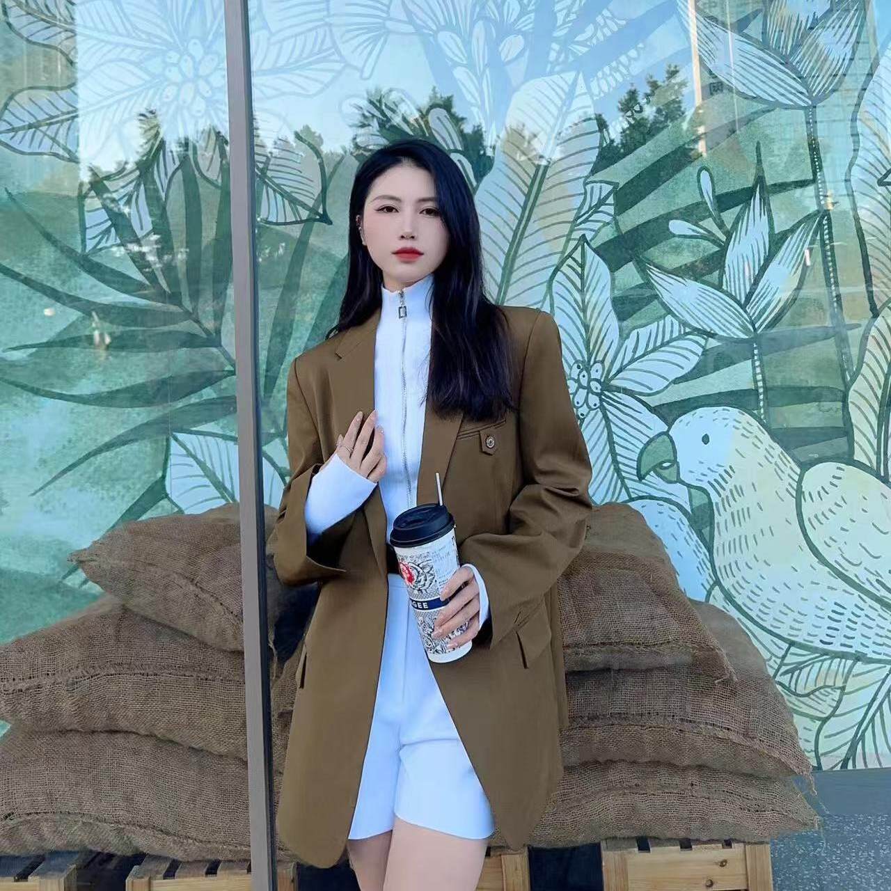 阿玛施女装正品2026春装新款时尚通勤宽松男友风西装外套5400604