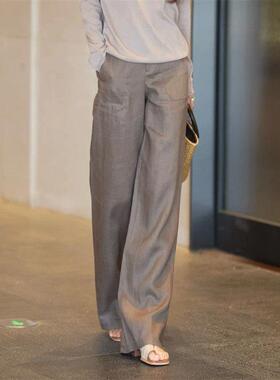 阿玛施女装正品商场同款2026春夏新款高腰宽松亚麻直筒长裤510052