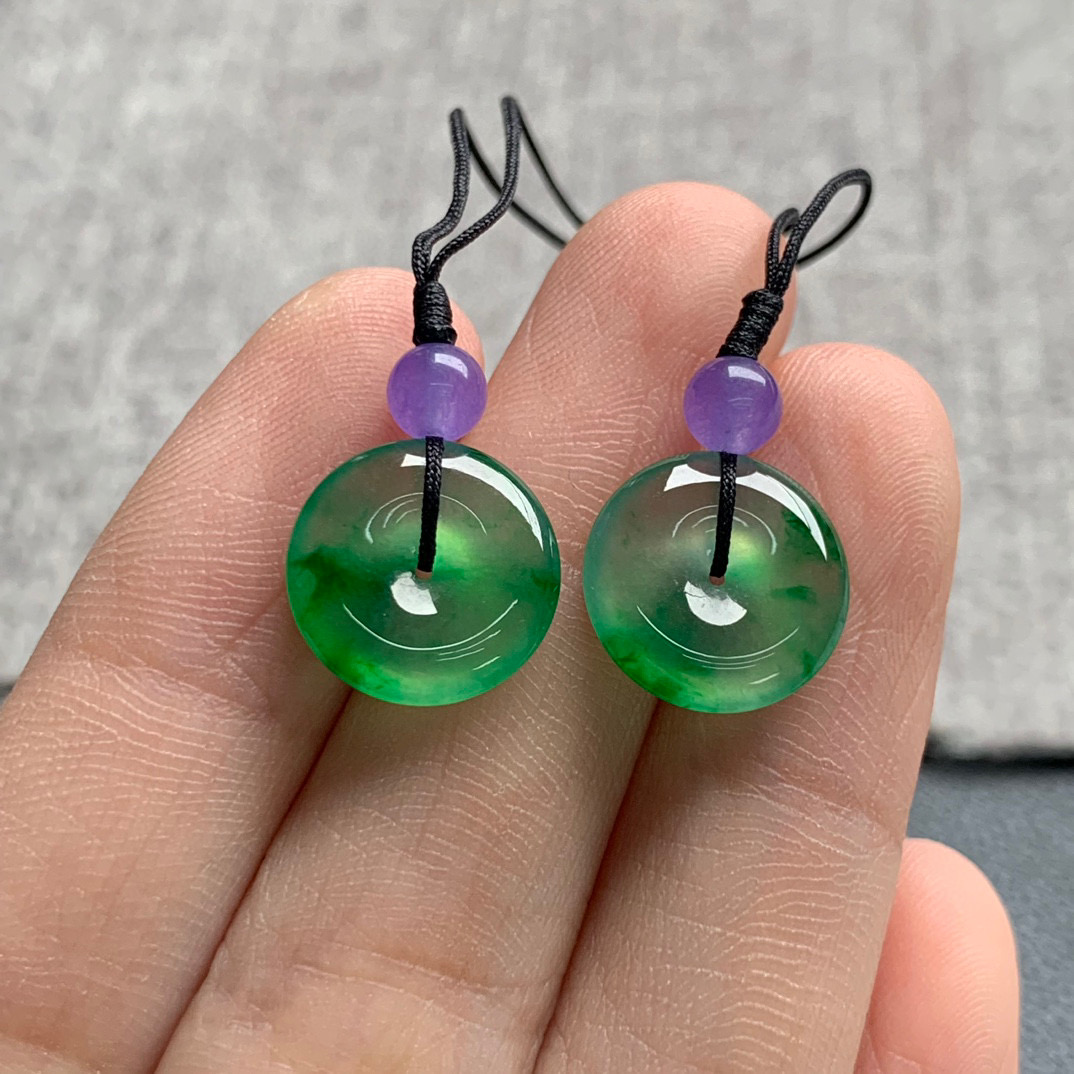 天然A货缅甸翡翠 平安扣一对 尺寸 : 11.8-2.6