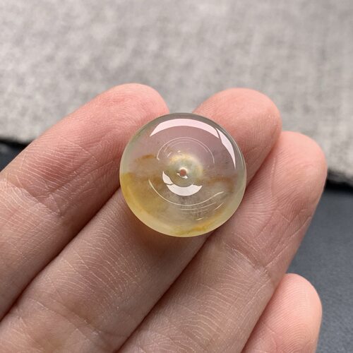 天然A货缅甸翡翠 黄翡平安扣 尺寸 : 16.2-4.9