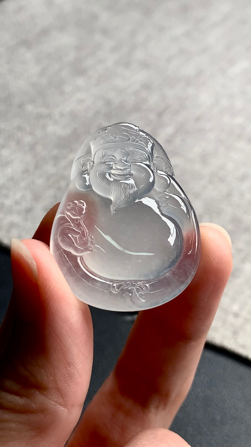天然A货缅甸翡翠 财神 尺寸：33-26-5