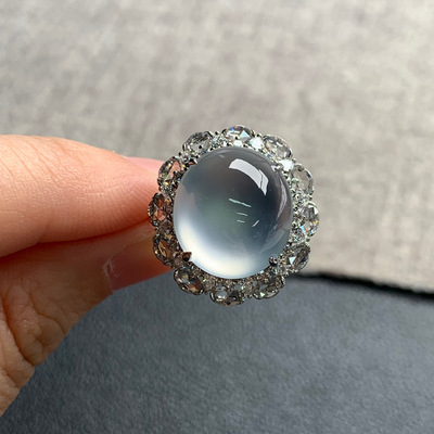 天然A货缅甸翡翠 蛋面戒指 整体 : 20.4-19.3-13 圈口 : 13.5