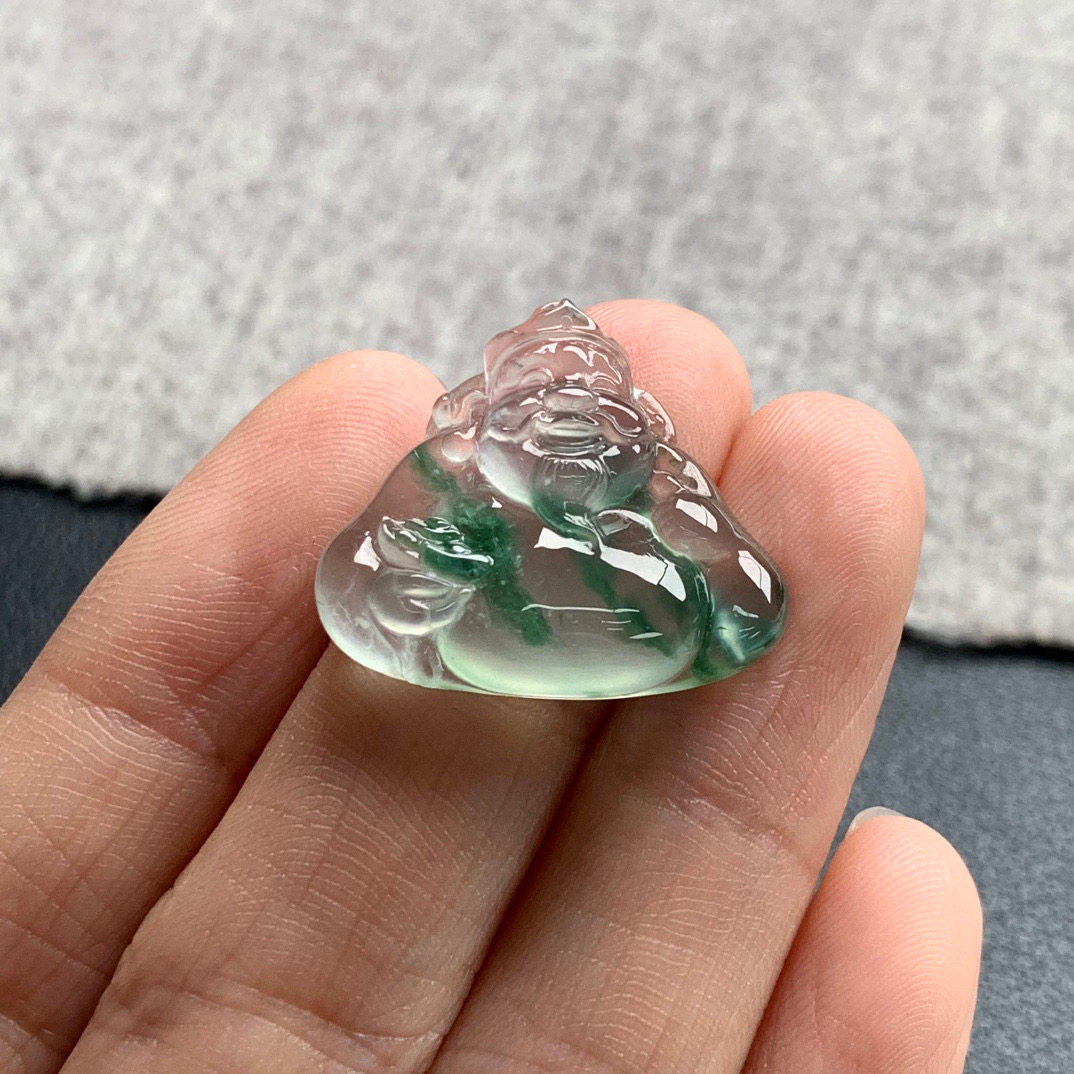 天然A货缅甸翡翠 财神 尺寸 : 19.5-22.6-5.7