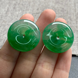 4.8 天然A货缅甸翡翠 25.3 尺寸 24.9 平安扣一对