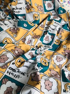 纯棉卡通夏季单面针织汗布面料短袖家居服睡衣布料温感面料宽1.7m