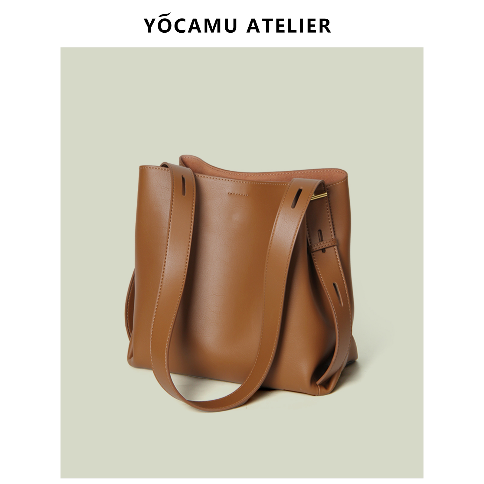 YOCAMU大容量牛皮水桶包女单肩包