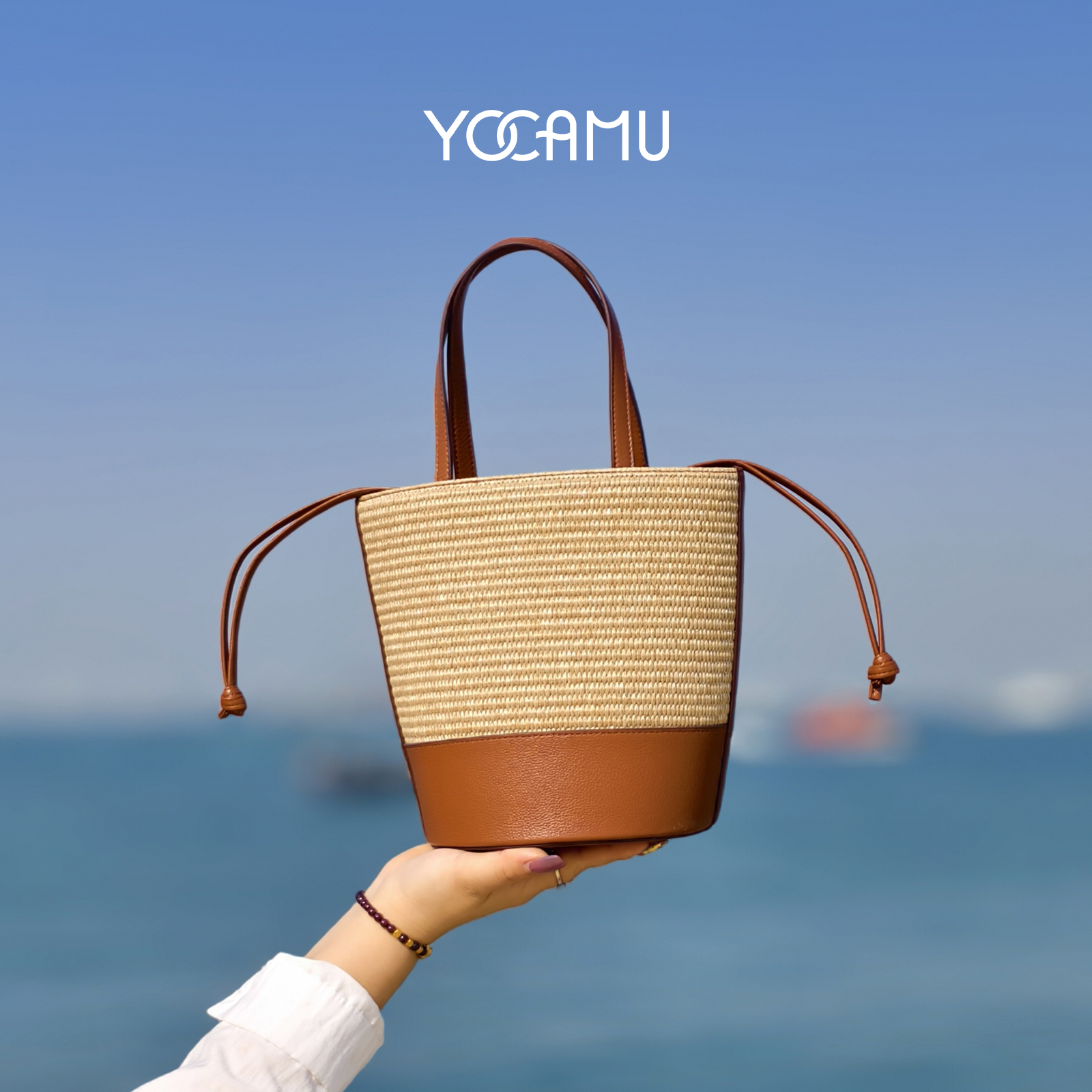 草编包夏日海边度假手提水桶包