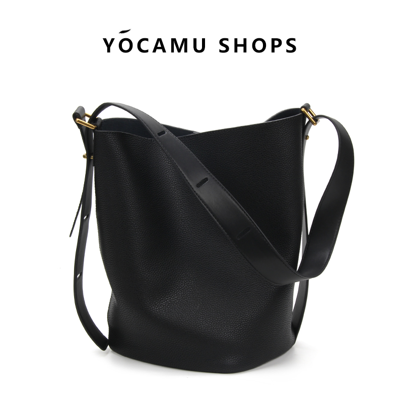 YOCAMU牛皮大容量水桶包女单肩包