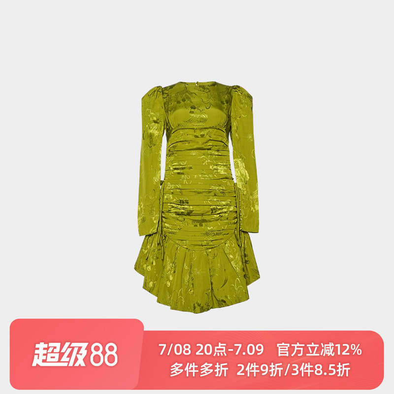 中式盘扣装饰，褶皱腰身，小圆领，后露背