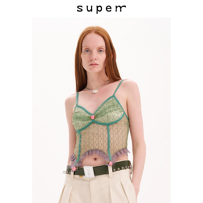 SUPERR复古小花朵装饰吊带背心