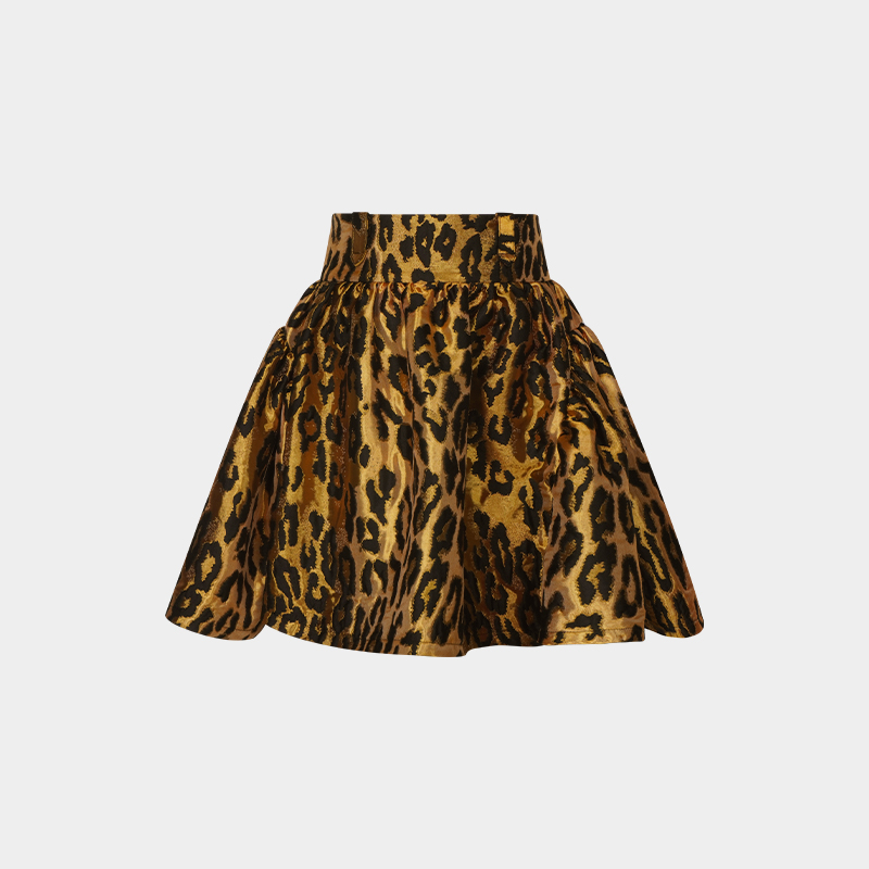 superr  金豹纹织锦提花高腰贵气复古蓬蓬半裙A字半身裙短款女