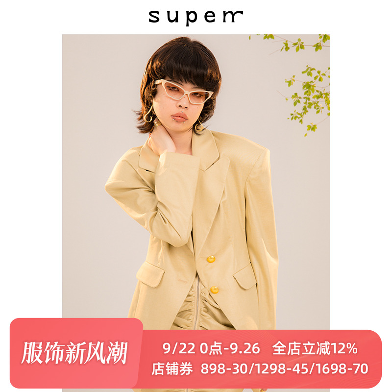 典雅复古收腰高开叉ss女西装外套