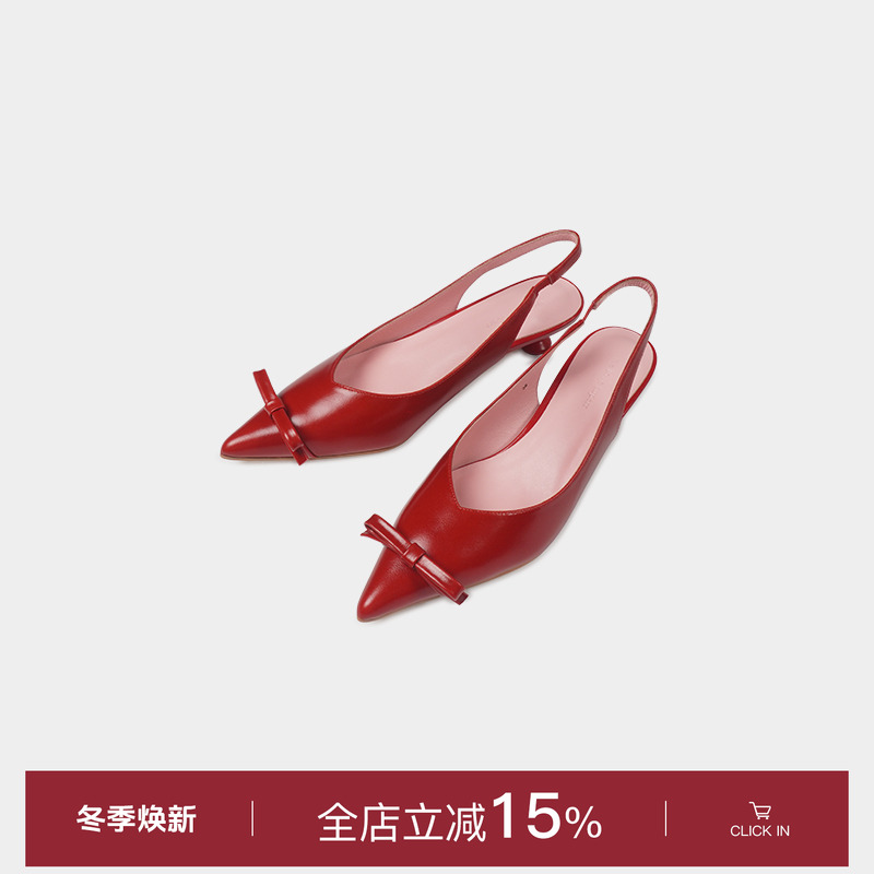 复古百搭真皮尖头猫跟鞋