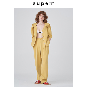 s u p e rr 2020/ss vol.6复古花瓣形领口上衣宽松阔腿长裤套装