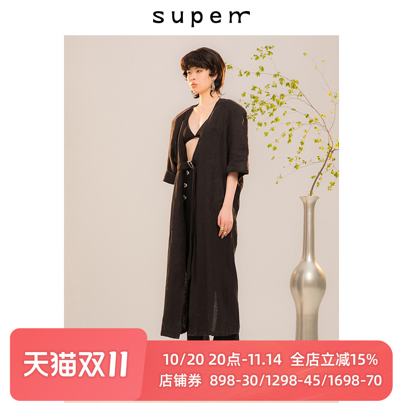 SUPERR落肩翻边短袖侧系带外套