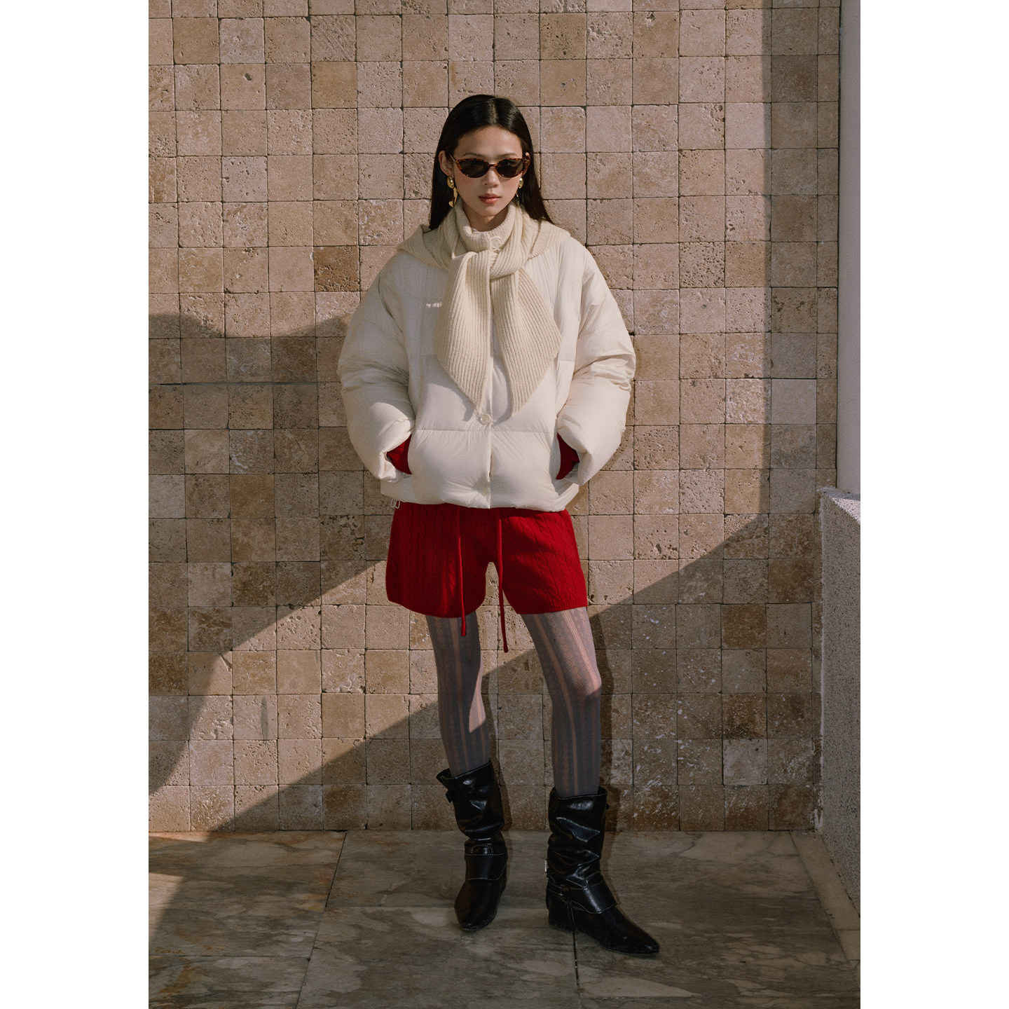 superr 送帽子 90白鸭绒拼接针织立领短款加厚保暖羽绒服外套