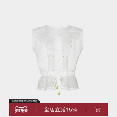 复古重工蕾丝拼接抽绳马甲短开衫