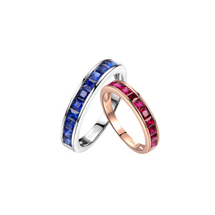 米莱珠宝 定制首饰配饰 天然红蓝宝石戒指18K金情侣排戒两用钻戒