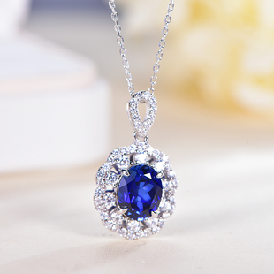 米莱珠宝 培育非天然蓝宝石彩宝项链人工合成S925吊坠时尚首饰
