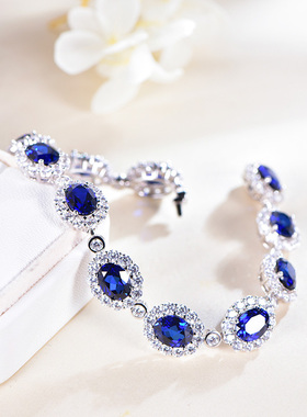 米莱人工合成红蓝宝石培育彩宝S925纯银非天然戒指手链项链耳钉