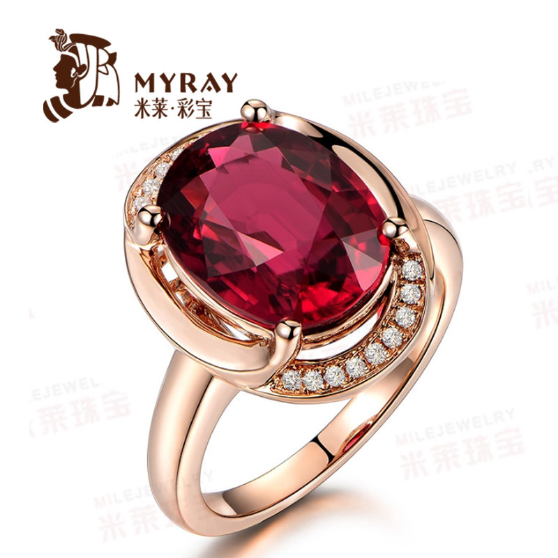米莱珠宝5.75克拉鸽血红天然红碧玺戒指 18K金（玫瑰）钻石女定制