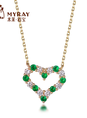 米莱珠宝0.214克拉天然祖母绿宝石项链女18k金镶嵌吊坠彩宝定制