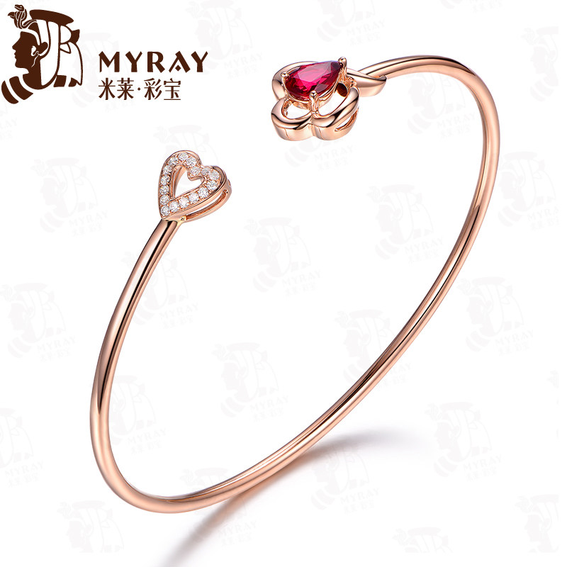 米莱珠宝 1.01克拉鸽血红红宝石手镯 18K金（玫瑰）钻石手链定制