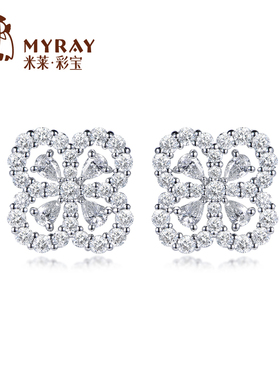 米莱珠宝18k金钻石耳钉群镶1.055克拉显钻耳饰耳环耳坠贵重定制